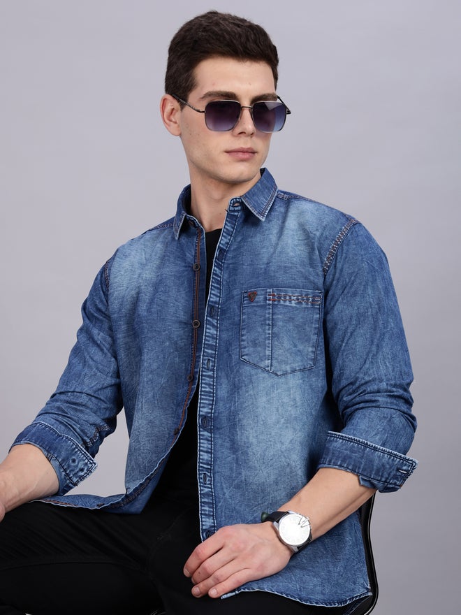 شارع كوونز قميص دنيم كاجوال أزرق للرجال - Image 1